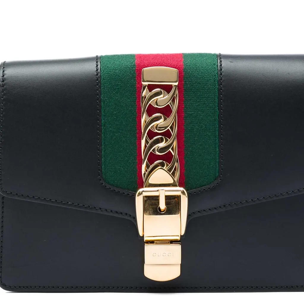 Gucci Calfskin Web Sylvie Belt Bag Black Leather Very good - Box View