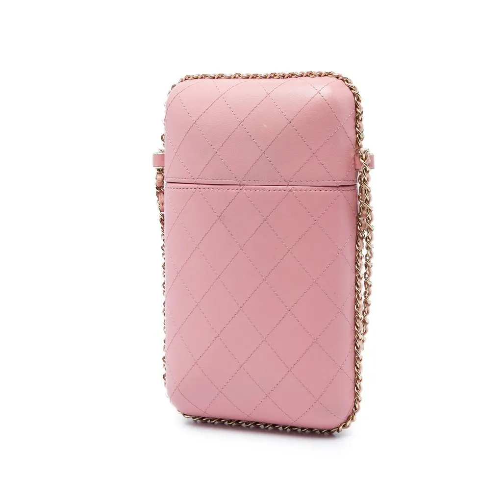 Chanel CC Quilted Lambskin Chain Around Phone Holder Pink Leather Very good - Back View