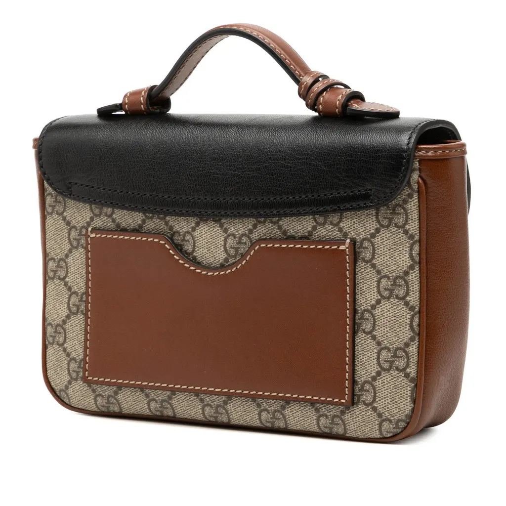 Gucci Mini GG Supreme and Calfskin Padlock Flap Pocket Satchel Beige Canvas Very good - Back View
