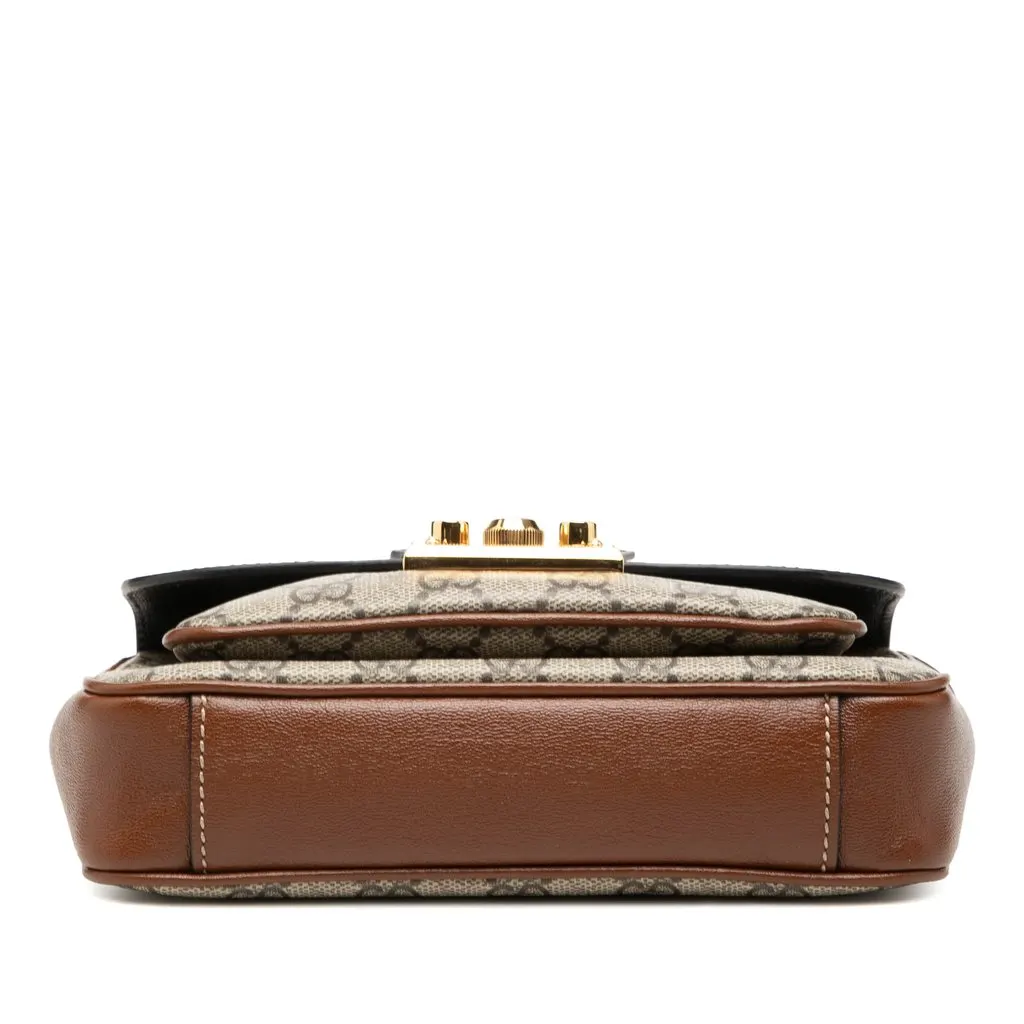 Gucci Mini GG Supreme and Calfskin Padlock Flap Pocket Satchel Beige Canvas Very good - Inside View