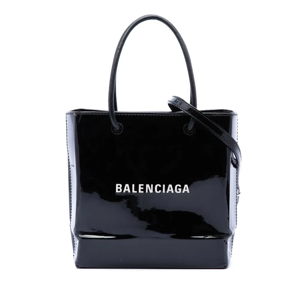 Balenciaga Patent Logo Shopping Tote XXS Black Leather Very good - Front View