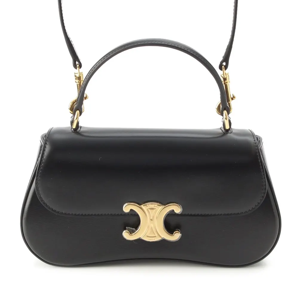 Celine Teen Shiny Calfskin Triomphe Lola Top Handle Bag Black Leather Very good - Front View