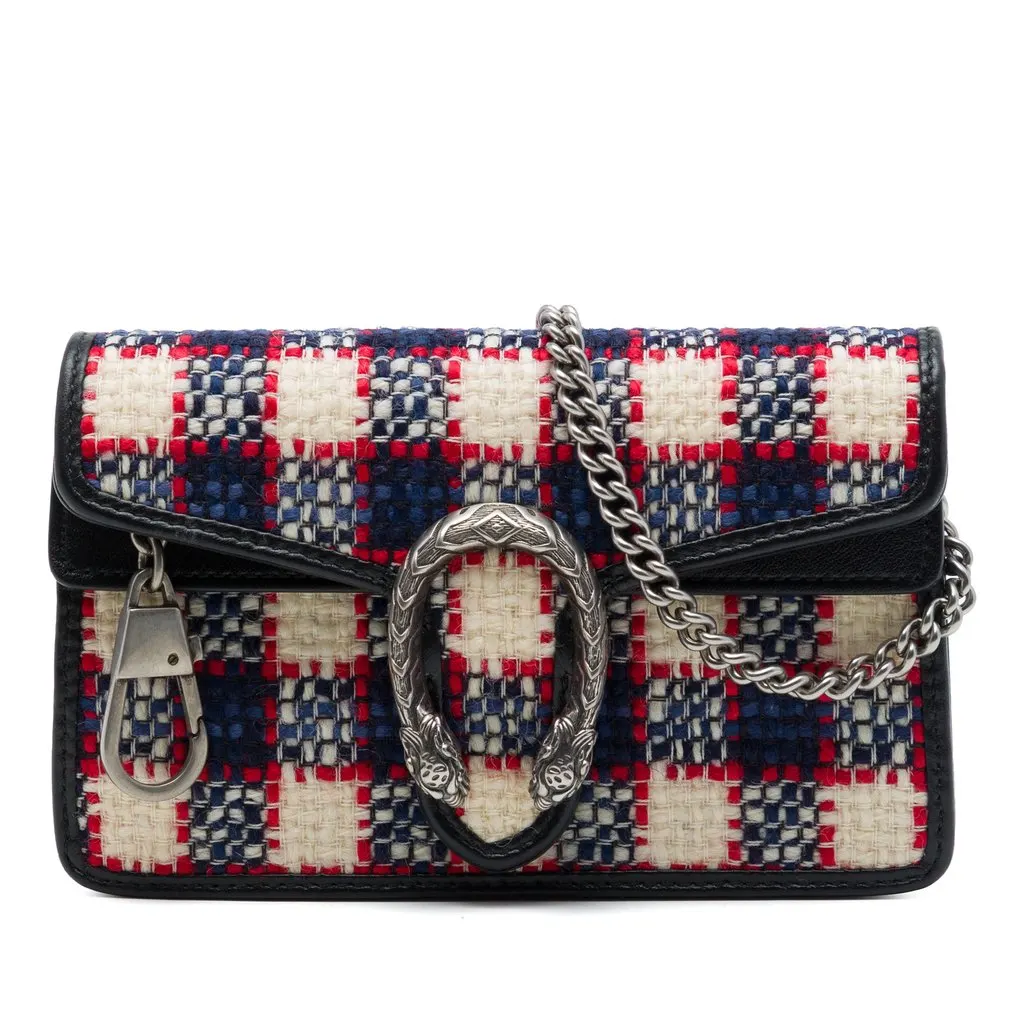 Gucci Mini Checkered Tweed Dionysus Crossbody Black Tweed Very good - Front View