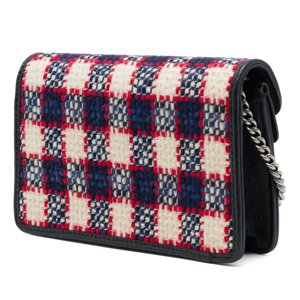 Gucci Mini Checkered Tweed Dionysus Crossbody Black Tweed Very good - Back View