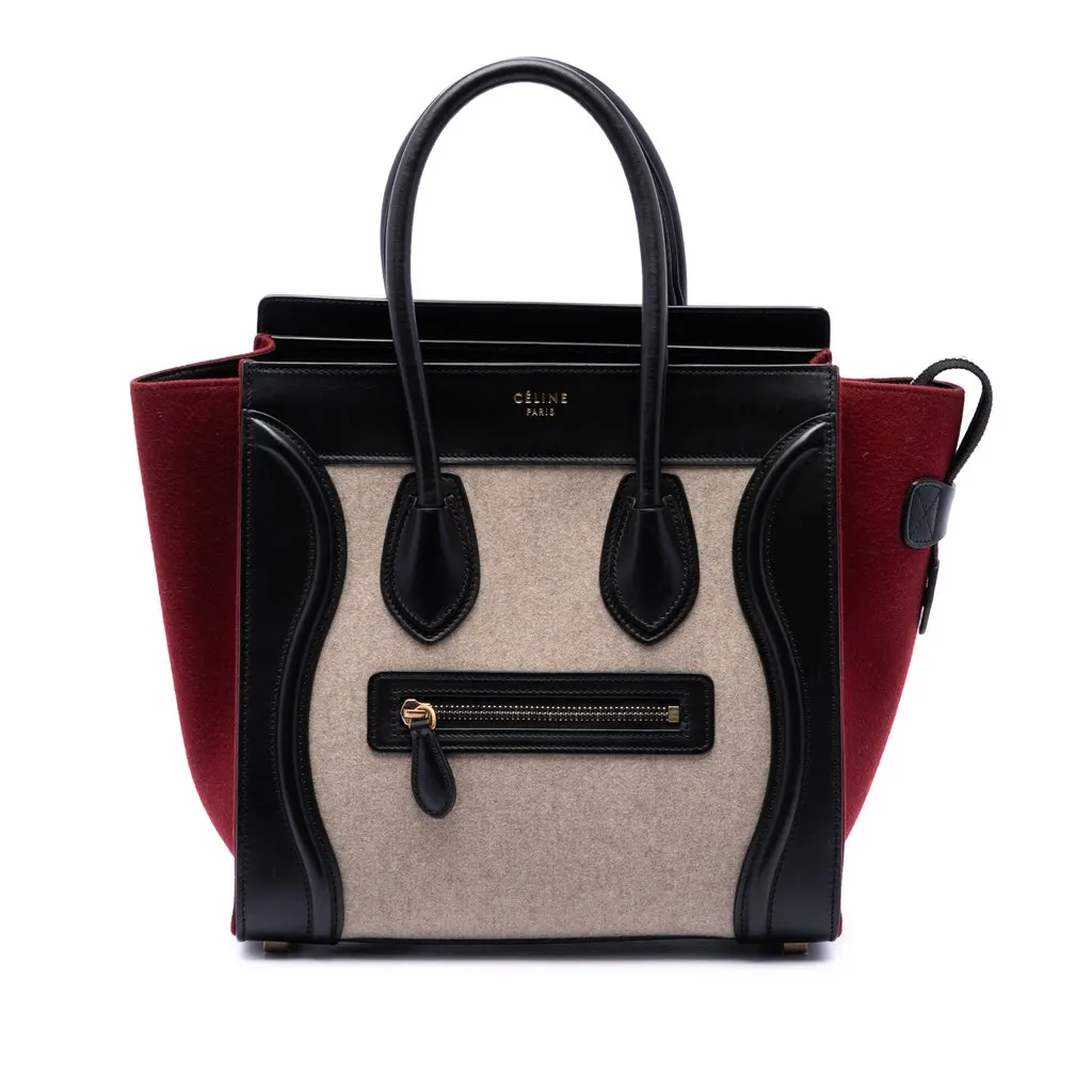 Celine Micro Tricolor Felt Wool and Calfskin Luggage Tote Beige Very good - Front View