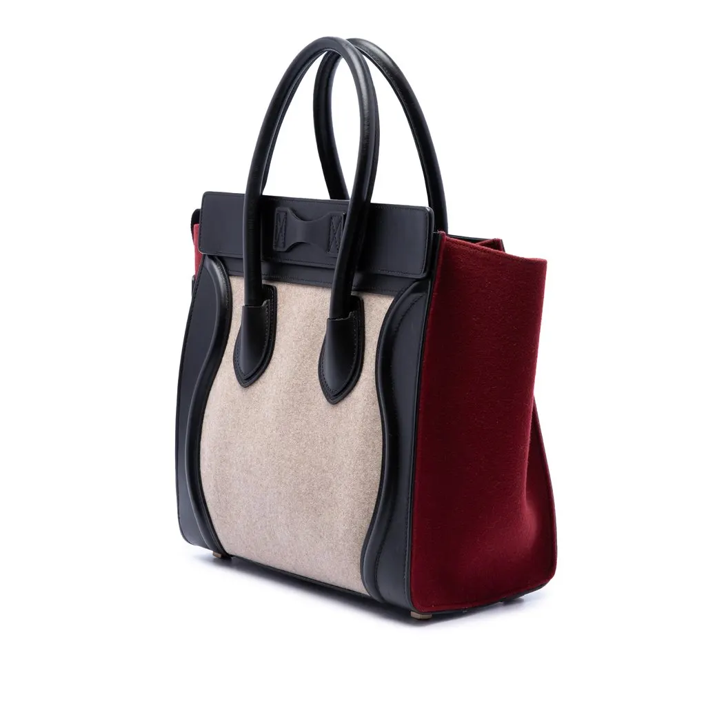 Celine Micro Tricolor Felt Wool and Calfskin Luggage Tote Beige Very good - Back View