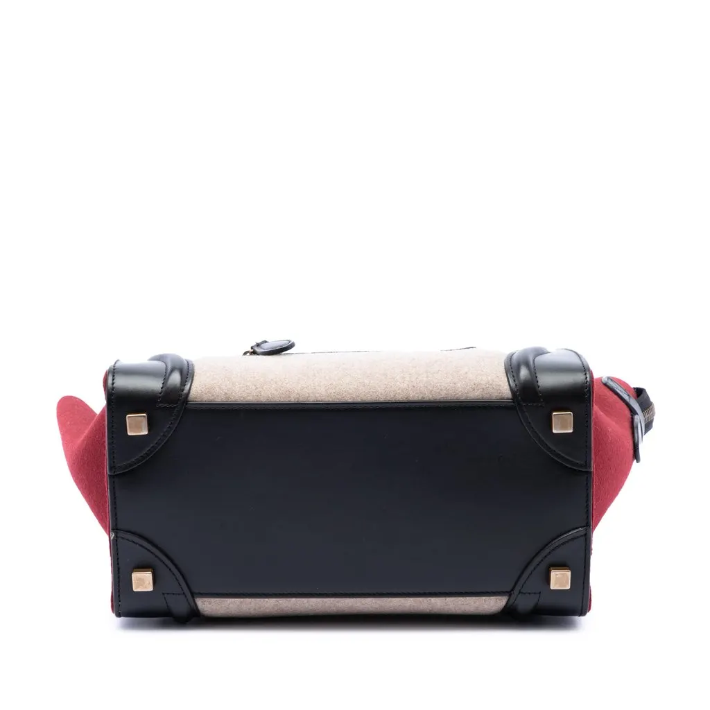 Celine Micro Tricolor Felt Wool and Calfskin Luggage Tote Beige Very good - Inside View