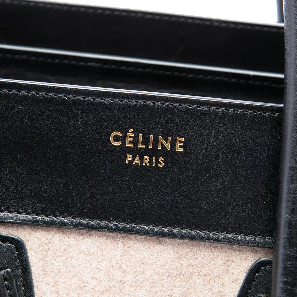 Celine Micro Tricolor Felt Wool and Calfskin Luggage Tote Beige Very good - Box View