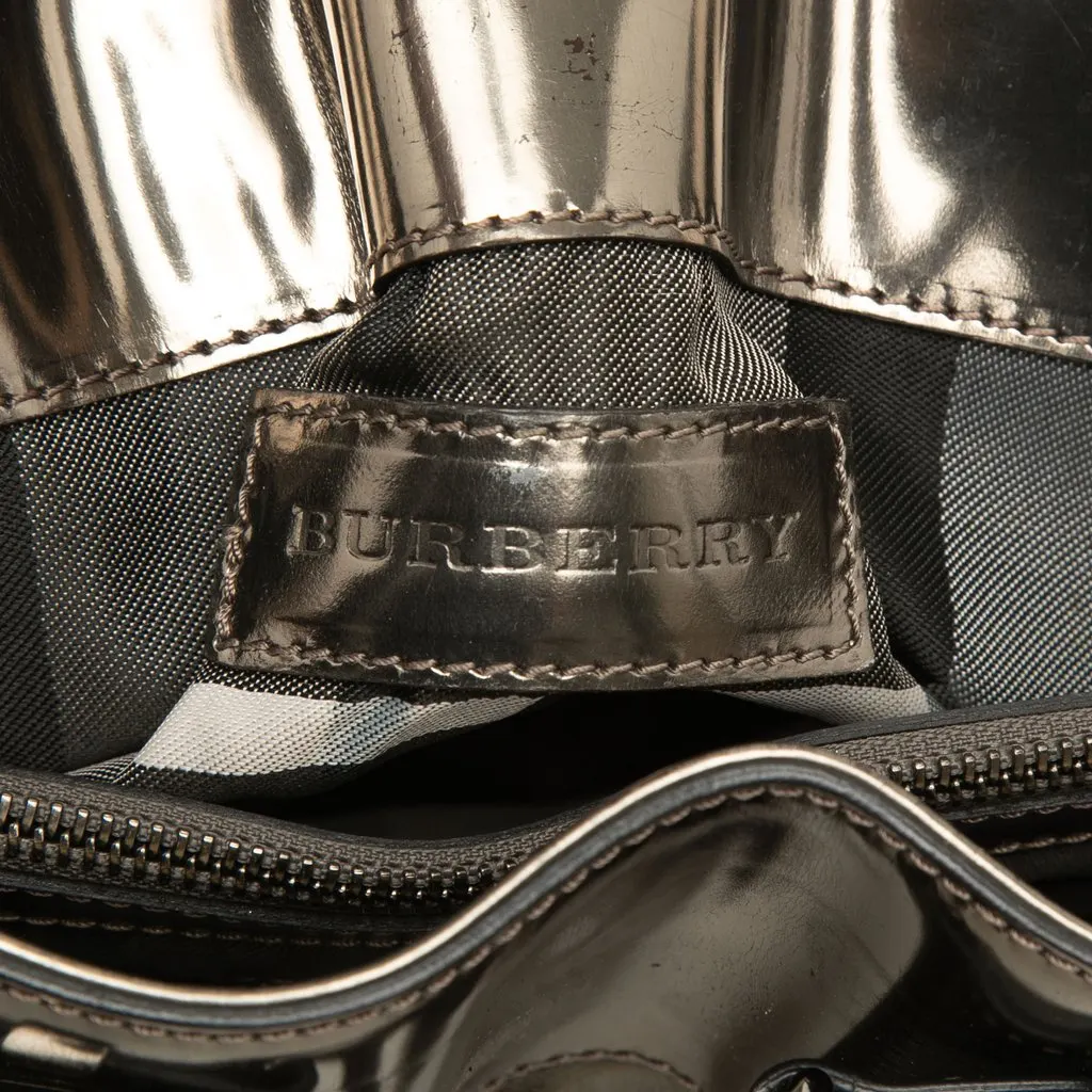 Burberry Small Metallic Pleated Calfskin Healy Tote Brown Leather Very good - Box View