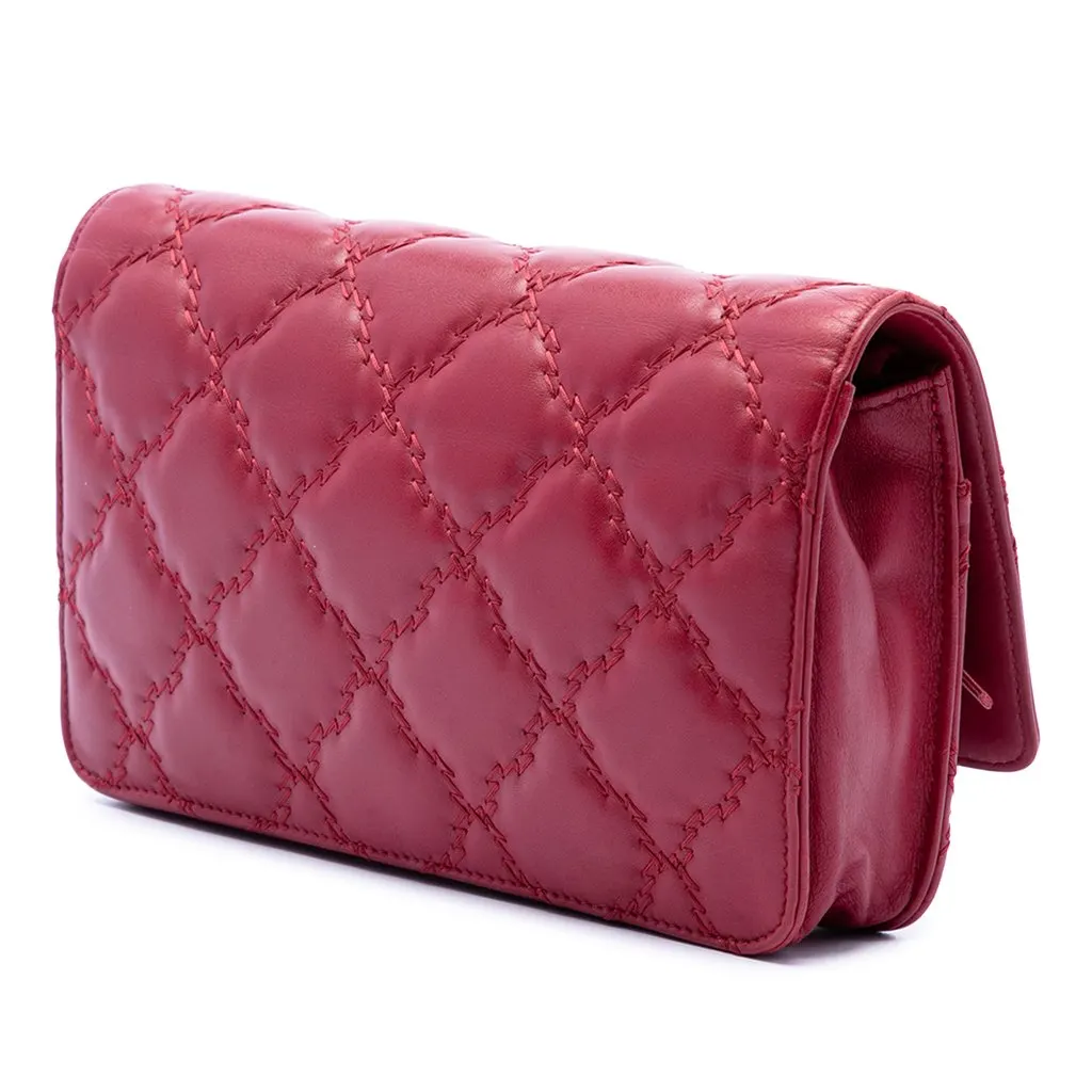 Chanel CC Quilted Calfskin Double Stitch Hamptons Wallet on Chain Red Leather Very good - Back View