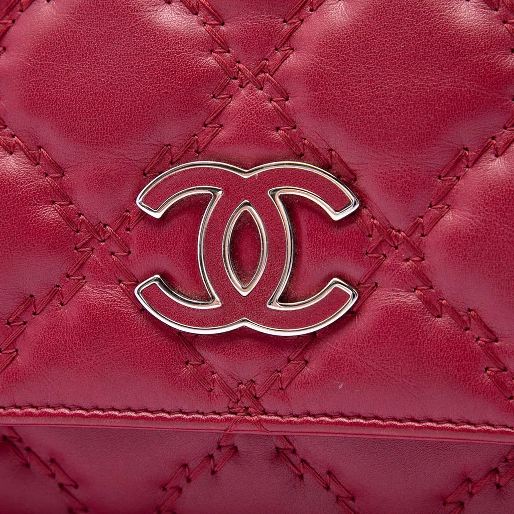 Chanel CC Quilted Calfskin Double Stitch Hamptons Wallet on Chain Red Leather Very good - Box View