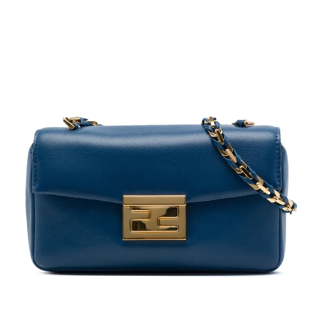 Fendi Mini Nappa Be Baguette Crossbody Blue Leather Very good - Front View