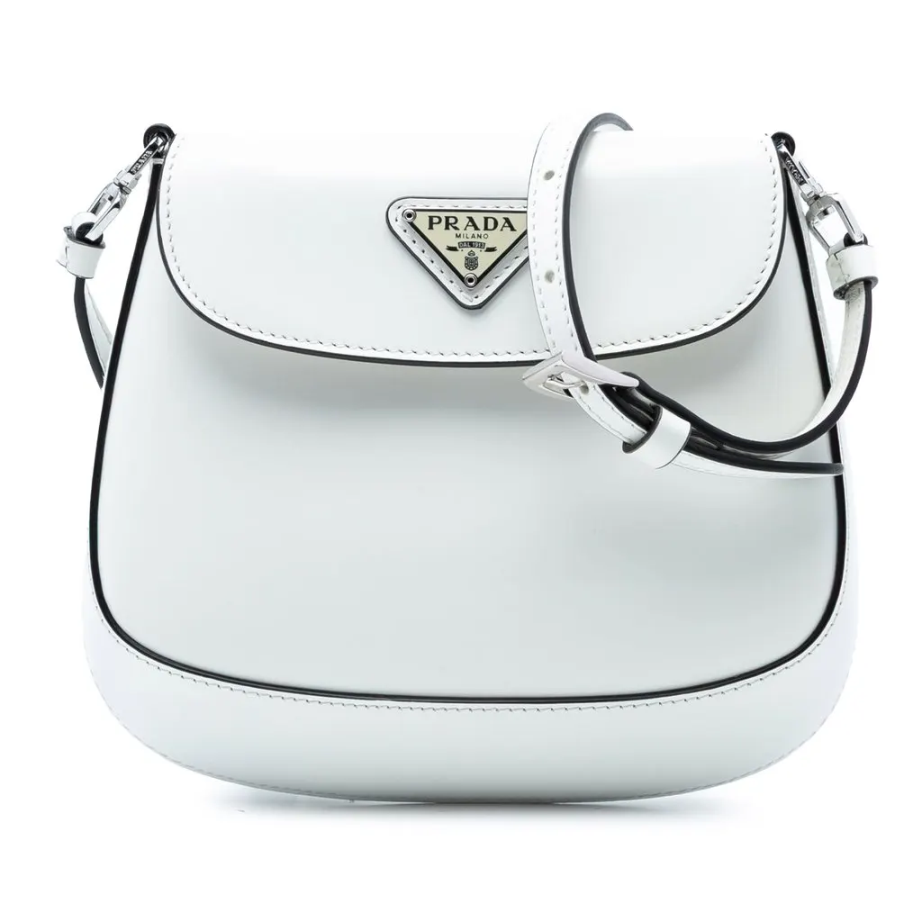 Prada Mini Brushed Leather Cleo Bag White Leather Very good - Front View