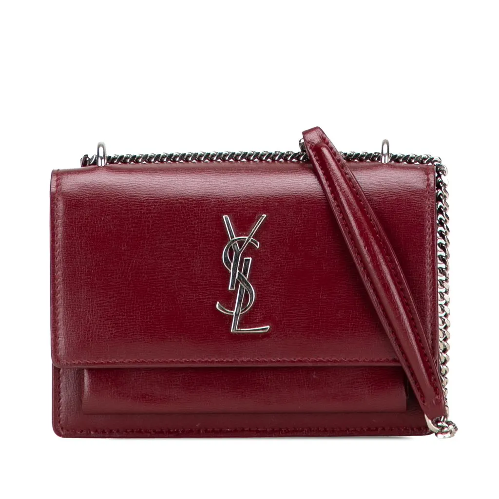 Saint Laurent Mini Calfskin Monogram Sunset Wallet on Chain Red Leather Very good - Front View