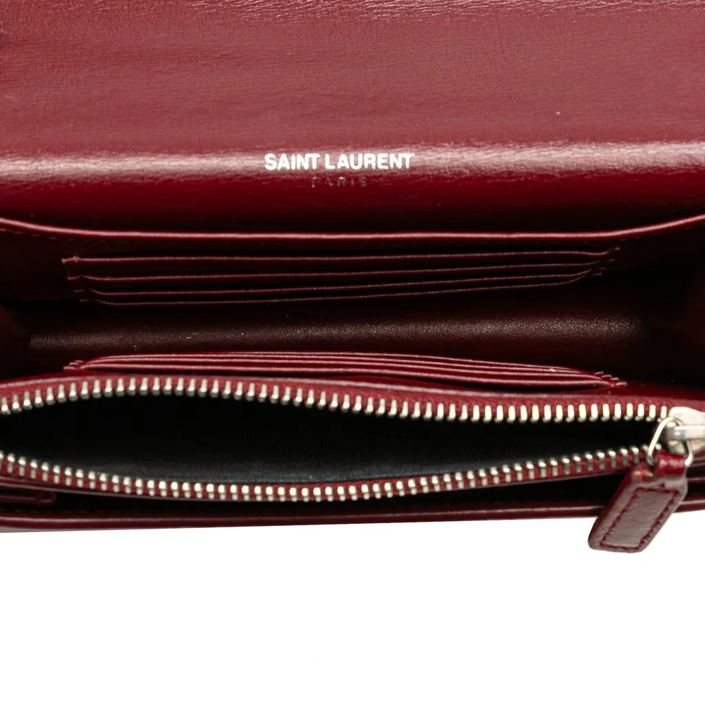 Saint Laurent Mini Calfskin Monogram Sunset Wallet on Chain Red Leather Very good - Model View