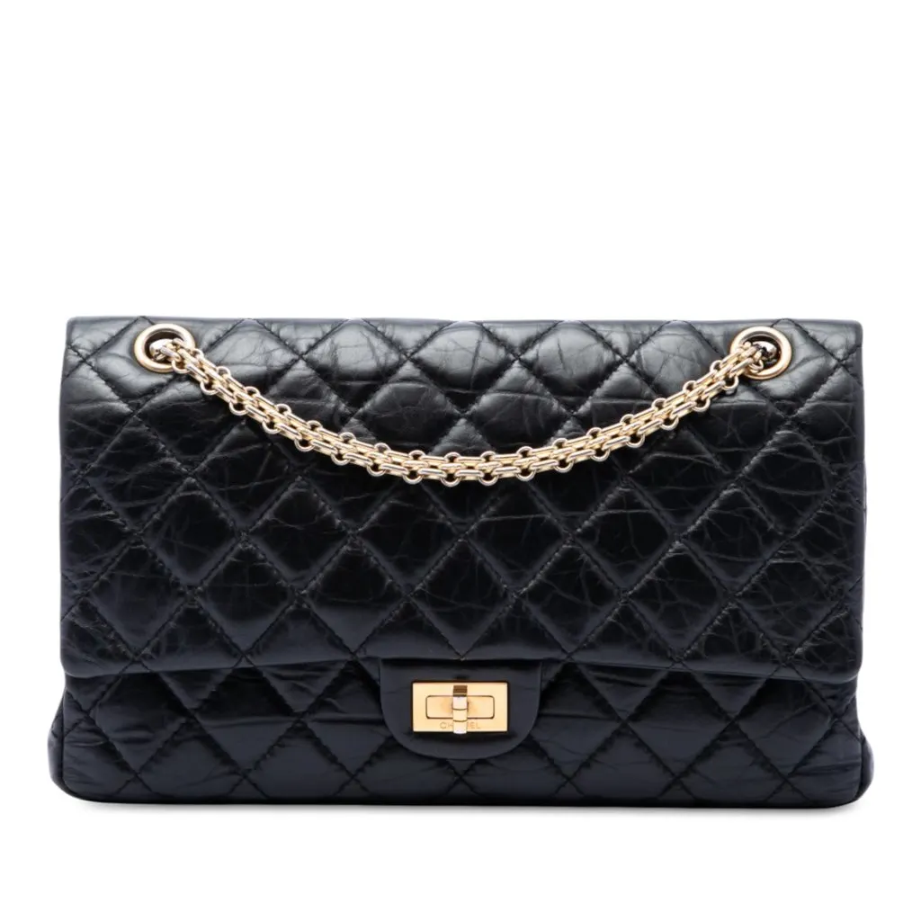 Chanel Quilted Aged Calfskin Reissue 2.55 Double Flap 226 Black Leather Very good - Front View