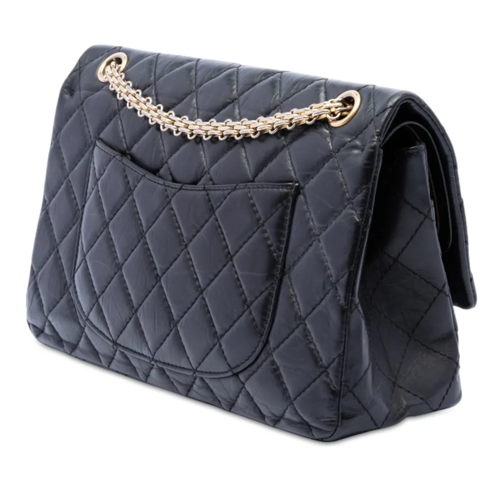 Chanel Quilted Aged Calfskin Reissue 2.55 Double Flap 226 Black Leather Very good - Back View