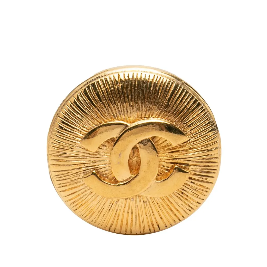 Chanel CC Gold Plated Sunburst Round Pin Brooch