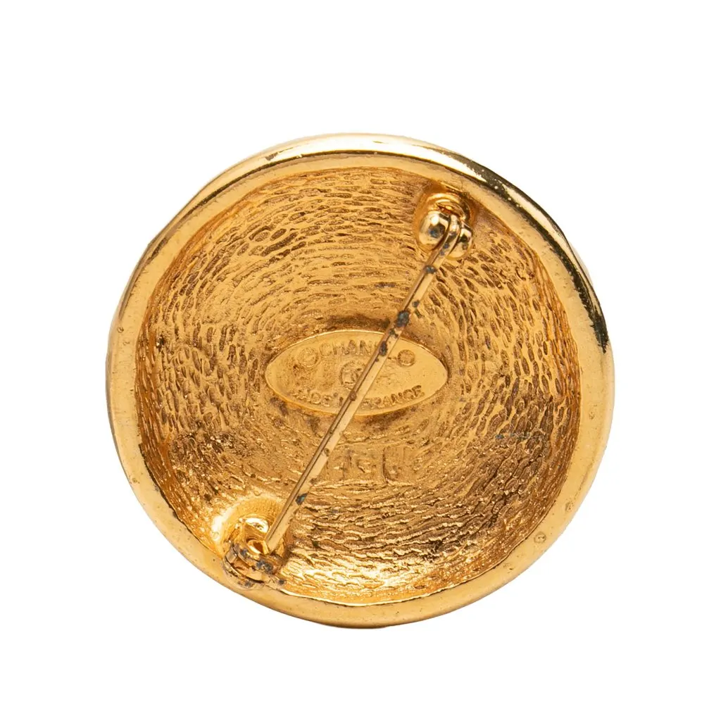 Chanel CC Gold Plated Sunburst Round Pin Brooch Gold Metal Very good - Back View