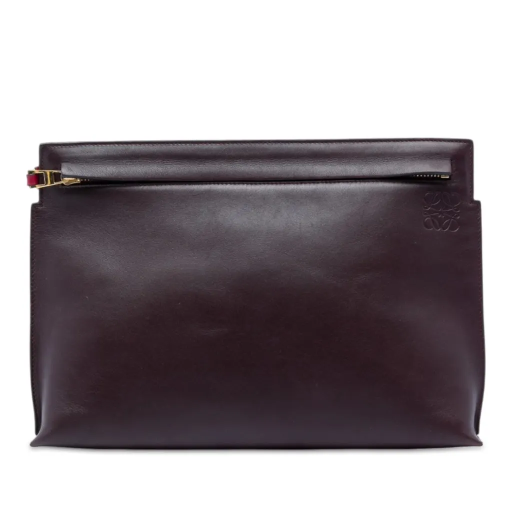 Loewe Bicolor Leather Anagram T Pouch Red Leather Good - Front View