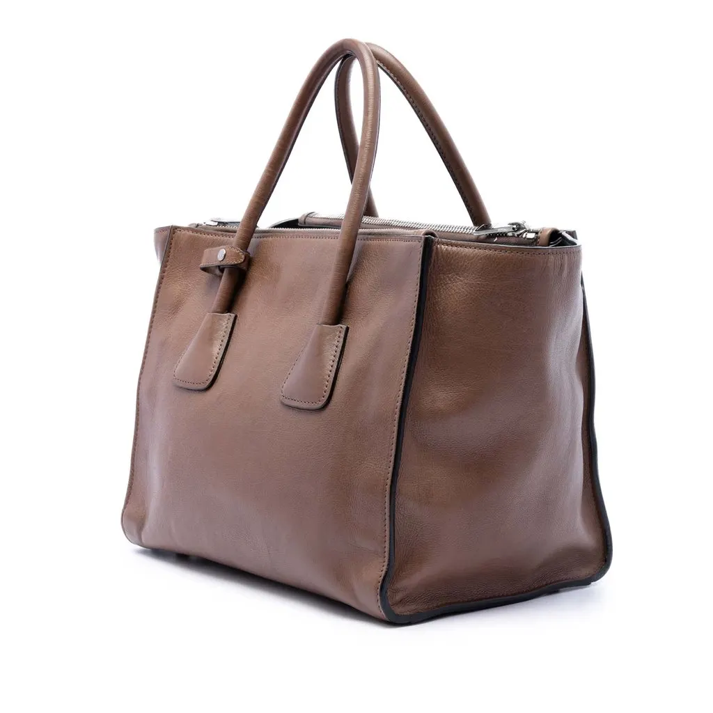 Prada Glace Calf Twin Pocket Double Handle Satchel Brown Leather Good - Back View