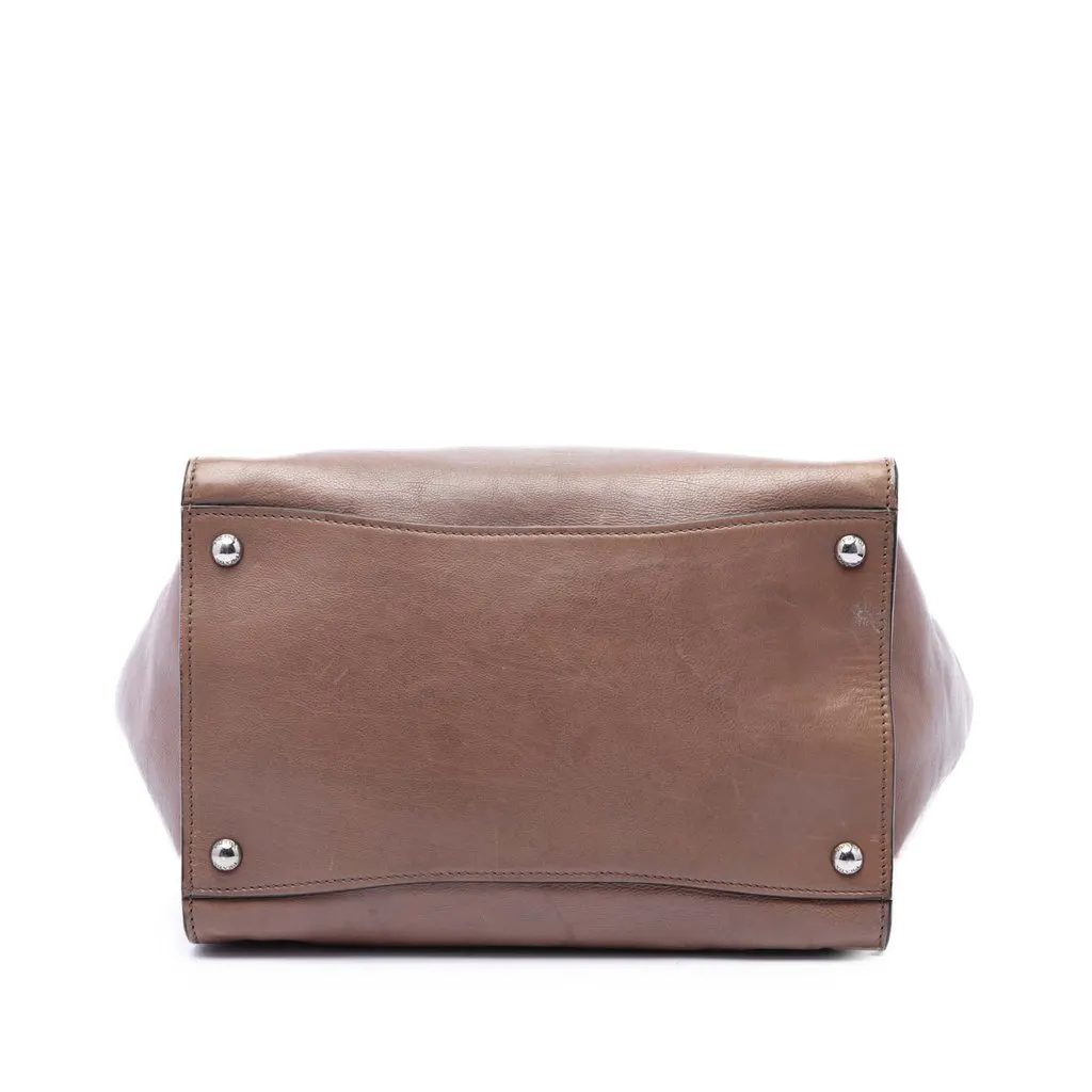 Prada Glace Calf Twin Pocket Double Handle Satchel Brown Leather Good - Inside View