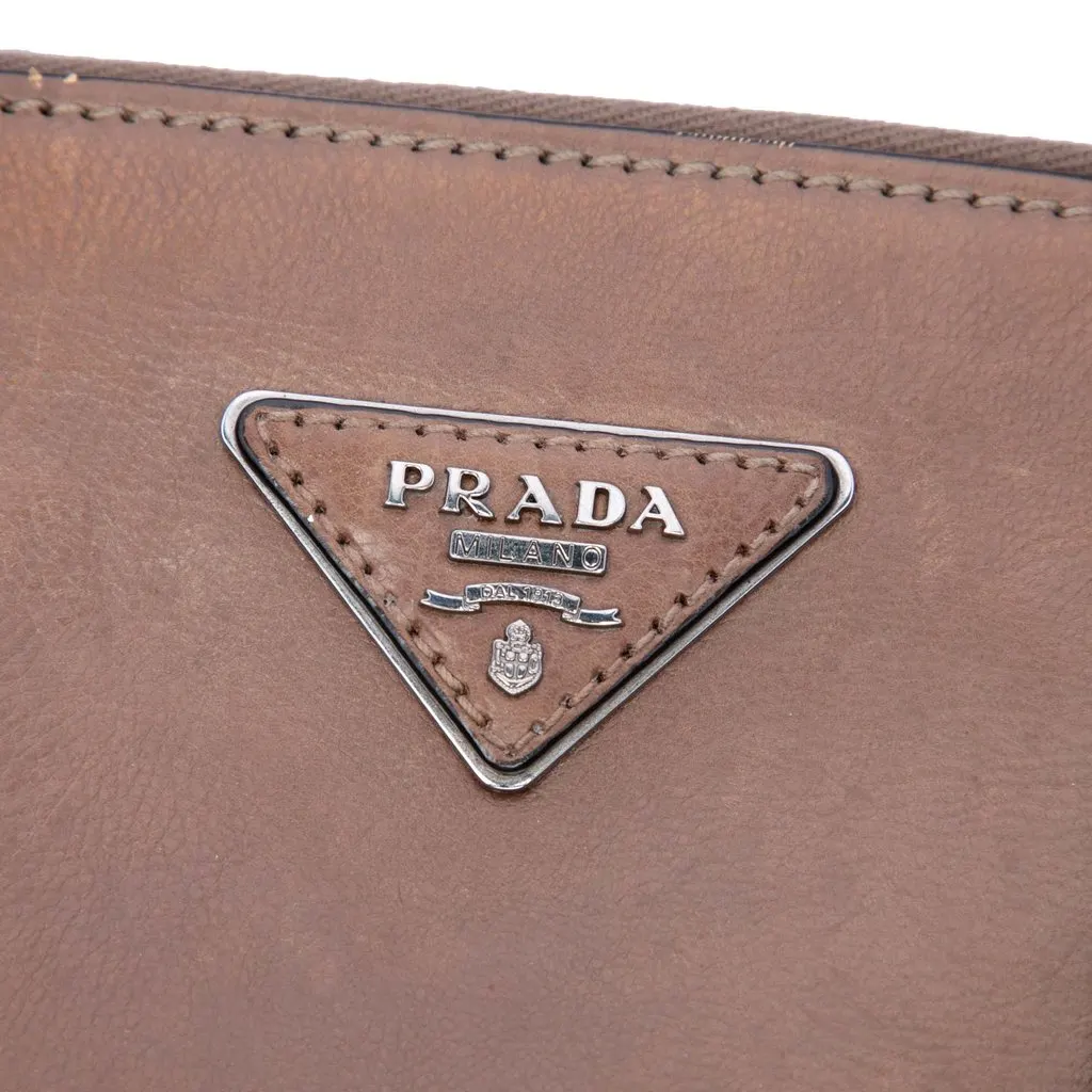 Prada Glace Calf Twin Pocket Double Handle Satchel Brown Leather Good - Box View