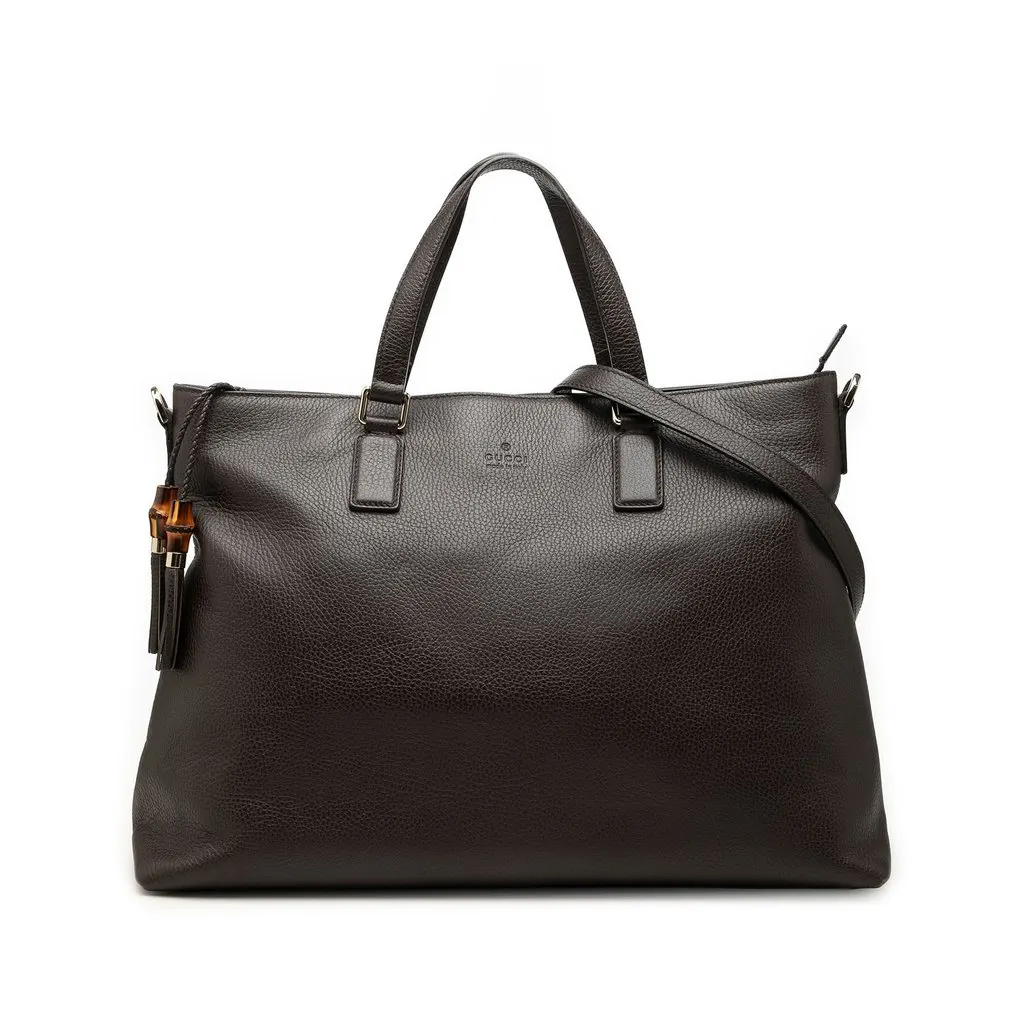 Gucci Calfskin Bamboo Tassel Satchel Brown Leather Very good - Front View