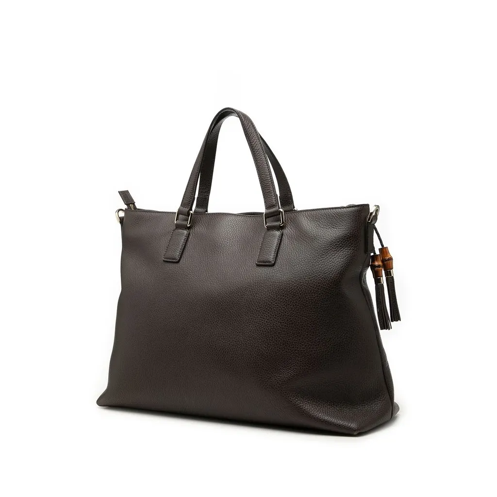 Gucci Calfskin Bamboo Tassel Satchel Brown Leather Very good - Back View