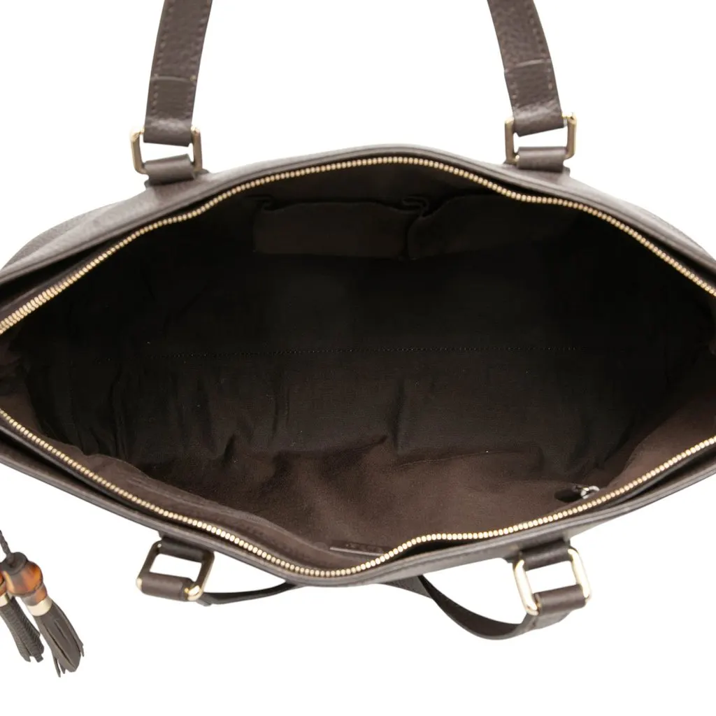 Gucci Calfskin Bamboo Tassel Satchel Brown Leather Very good - Model View
