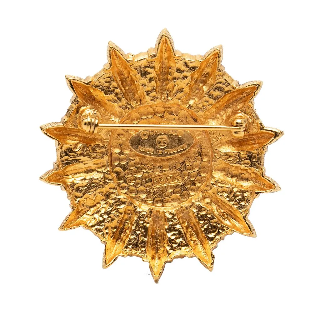 Chanel Gold Plated Sunburst Shield Brooch Gold Metal Very good - Back View