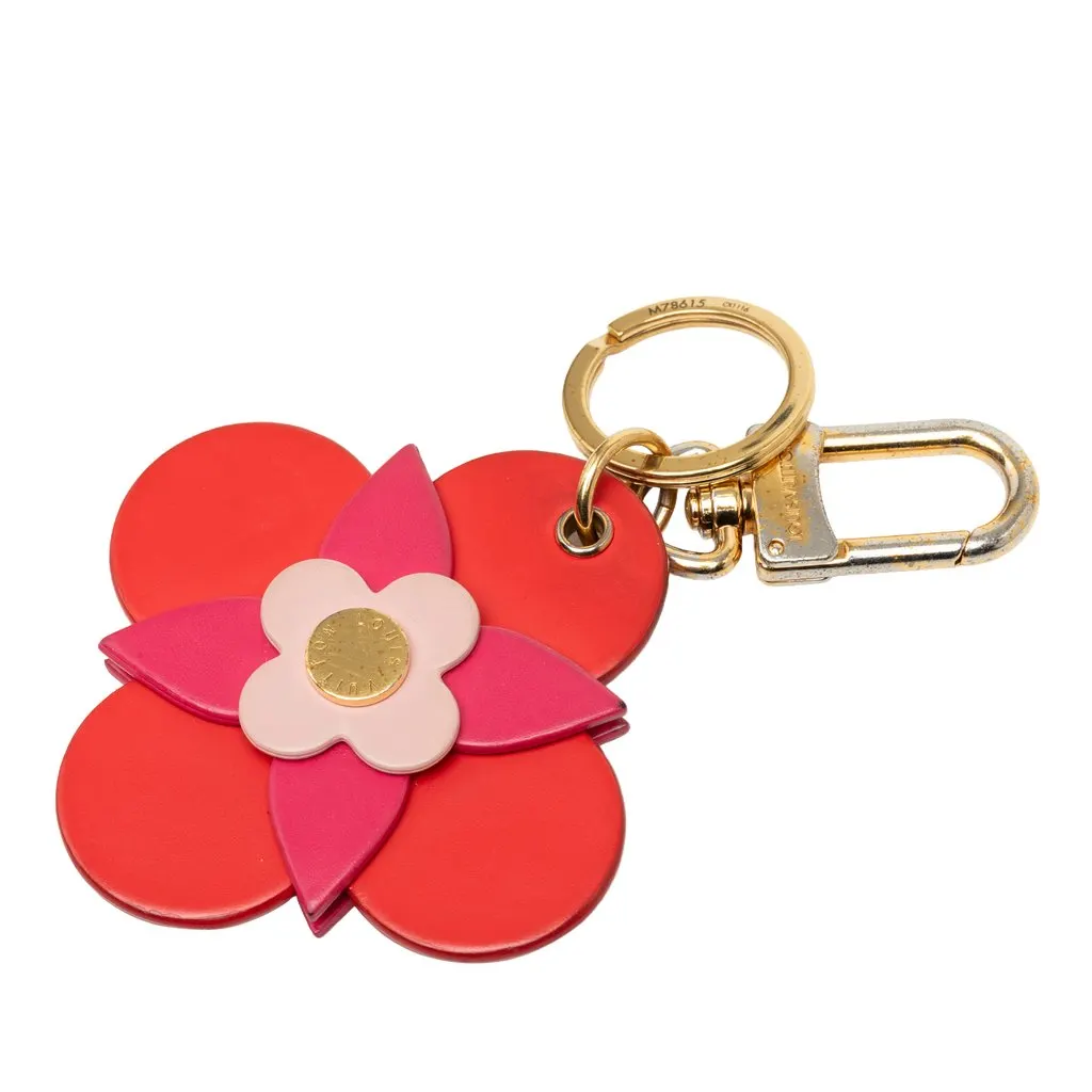 Louis Vuitton Leather Blooming Flowers Totem Key Holder and Bag Charm Red Leather Very good - Front View