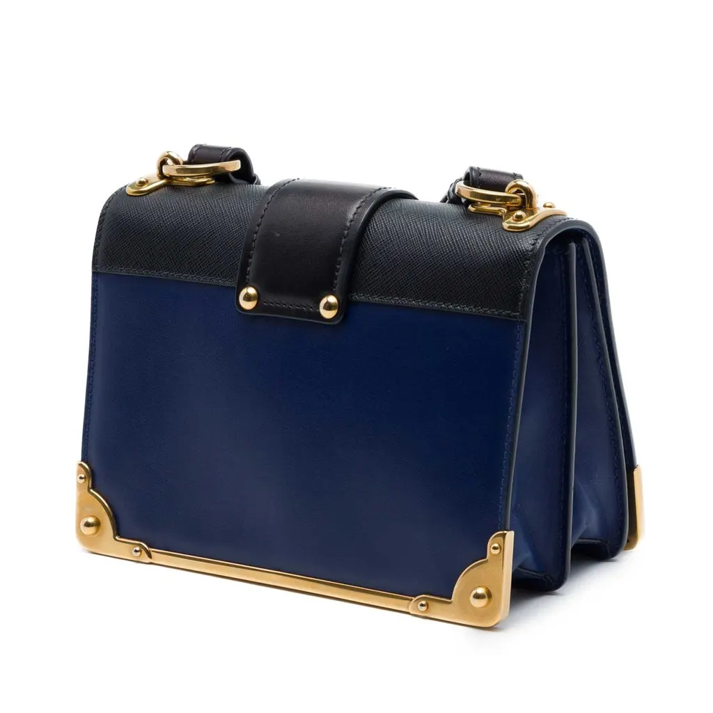 Prada Saffiano Trimmed City Calf Cahier Crossbody Blue Leather Very good - Back View