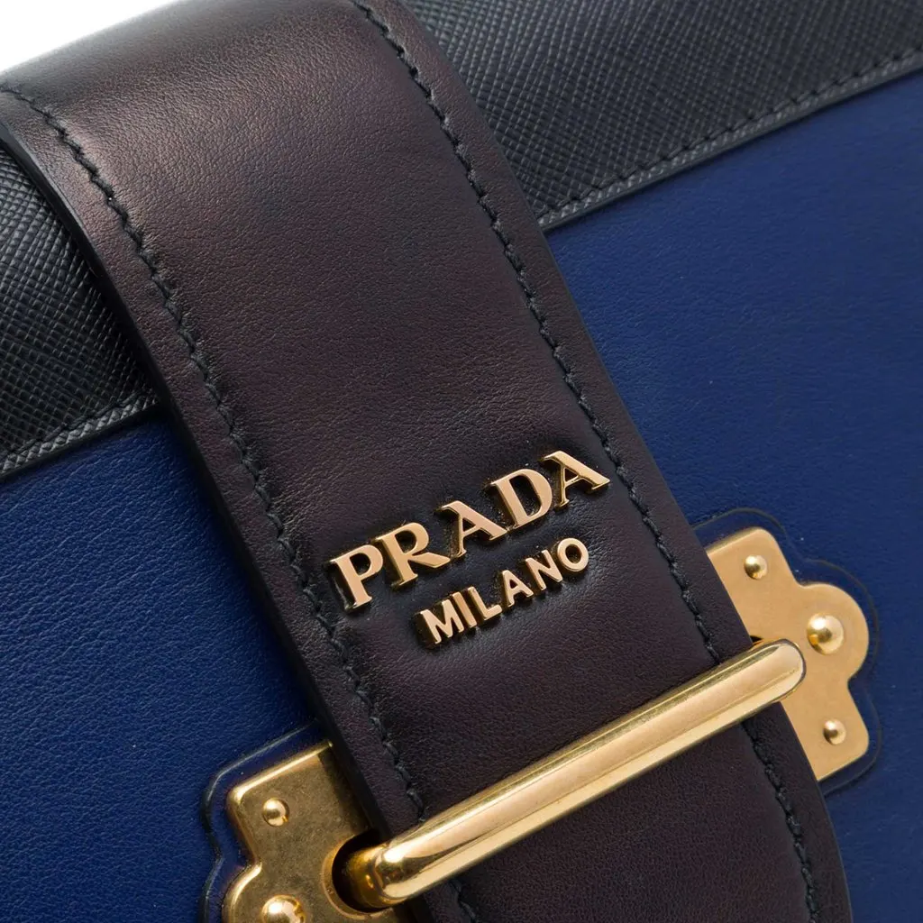 Prada Saffiano Trimmed City Calf Cahier Crossbody Blue Leather Very good - Model View