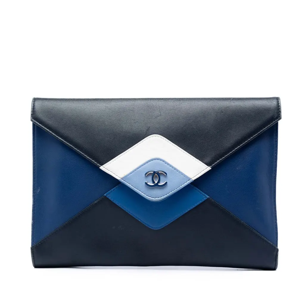 Chanel Lambskin Cocomail Envelope Clutch Black Leather Very good - Front View