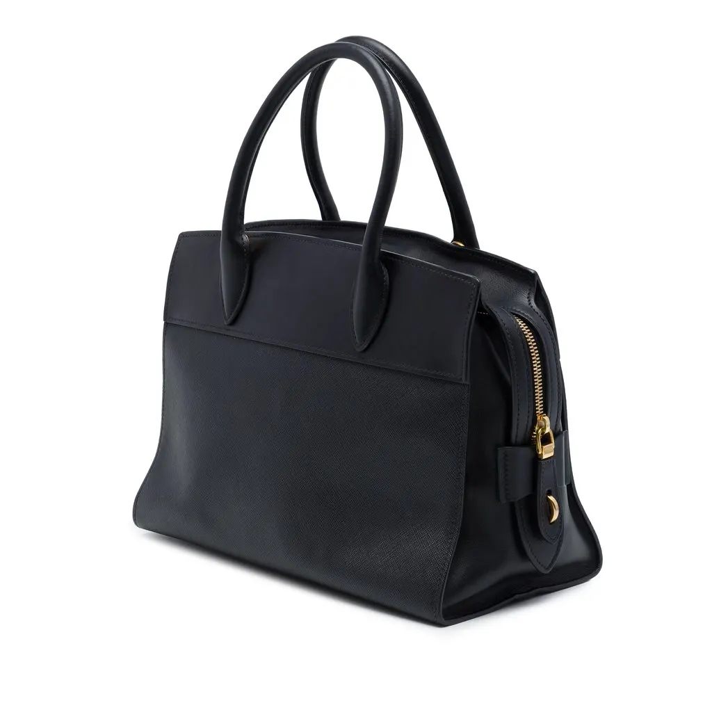 Prada Saffiano and City Calf Esplanade Satchel Black Leather Very good - Back View