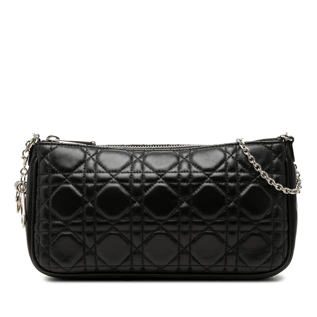 Dior Lambskin Cannage Pochette Black Leather Very good - Front View