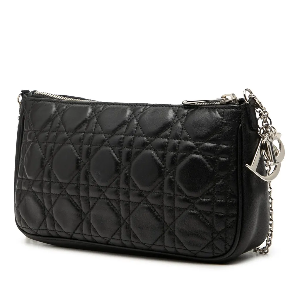 Dior Lambskin Cannage Pochette Black Leather Very good - Back View
