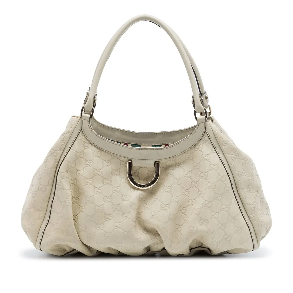 Gucci Guccissima Abbey D Ring Shoulder Bag White Leather Very good - Front View
