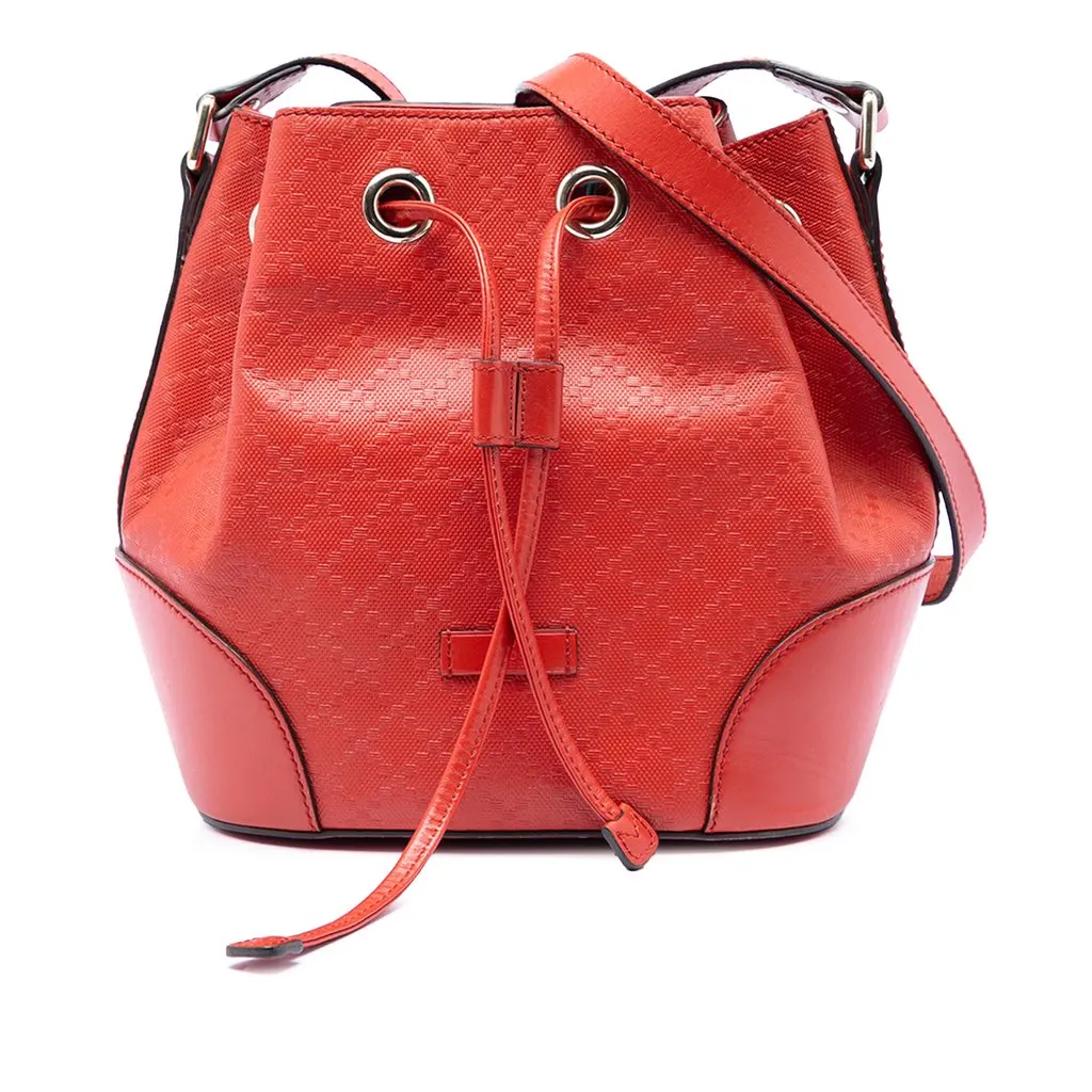 Gucci Diamante Leather Bright Bucket Bag Red Leather Very good - Front View
