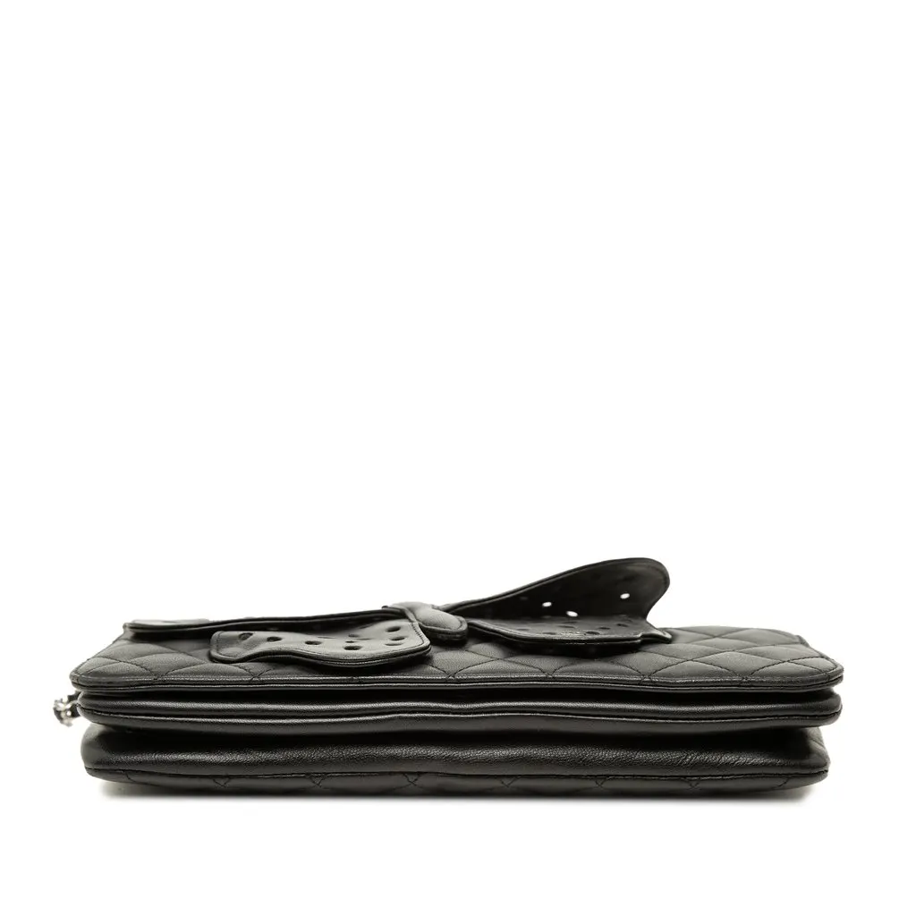 Chanel Quilted Lambskin Butterfly Clutch With Chain Black Leather Very good - Inside View