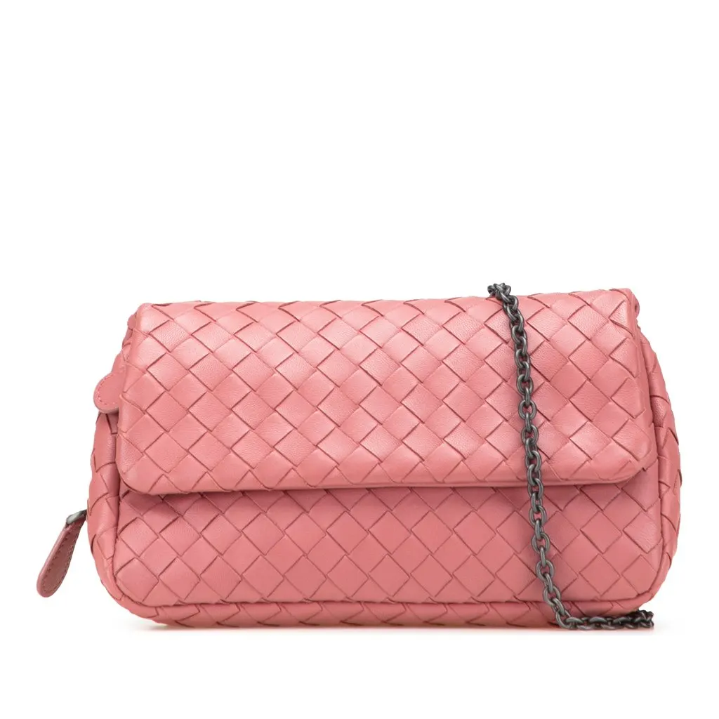 Bottega Veneta Mini Nappa Intrecciato Expandable Chain Crossbody Pink Leather Very good - Front View
