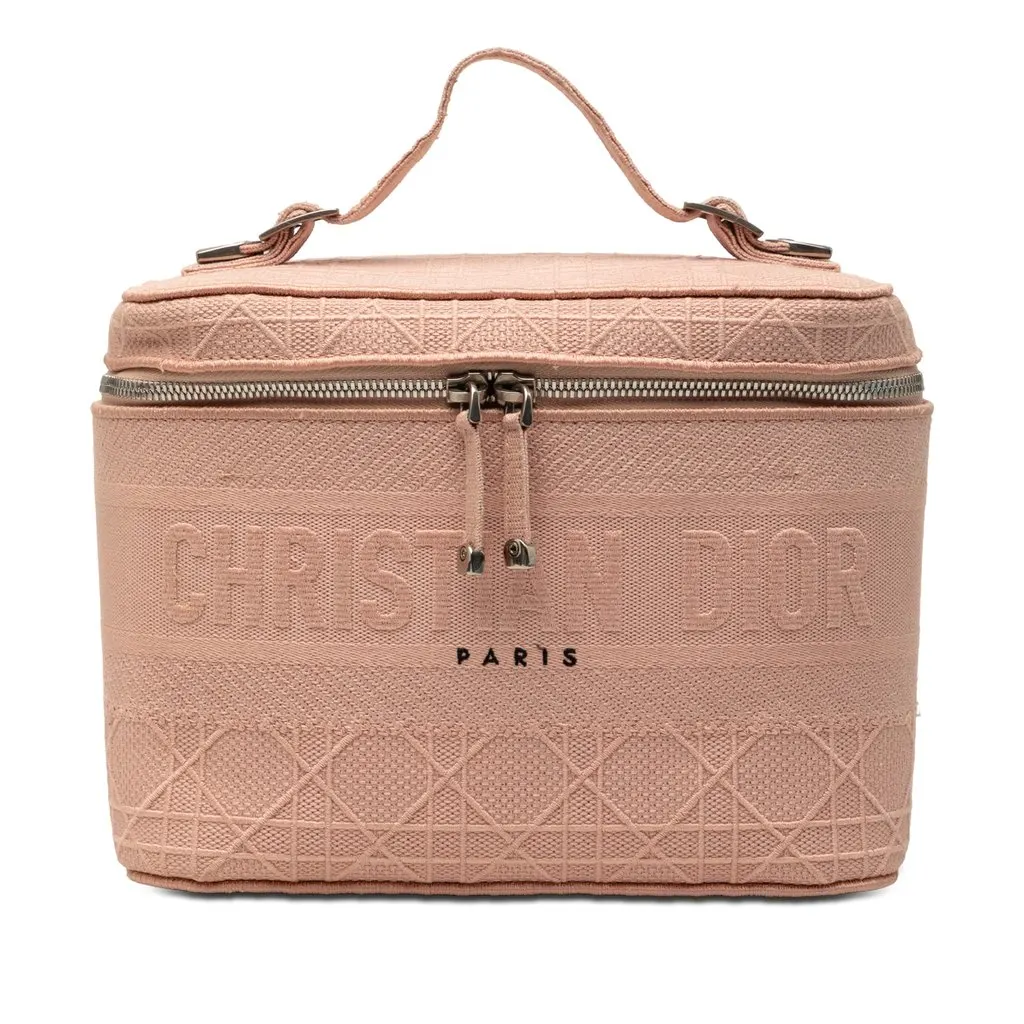 Dior Diortravel Canvas Cannage D Lite Vanity Case Pink Very good - Front View