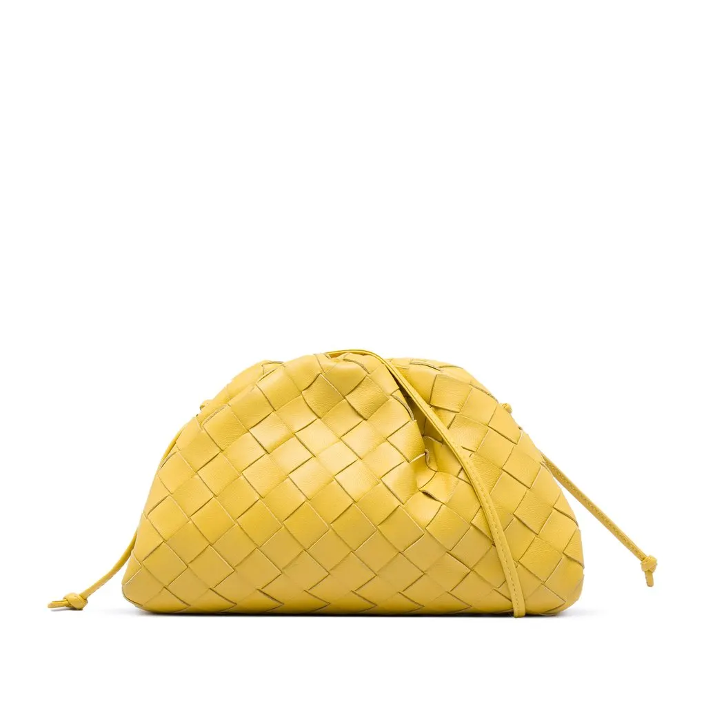 Bottega Veneta Nappa Intrecciato The Mini Pouch Crossbody Yellow Leather Very good - Front View