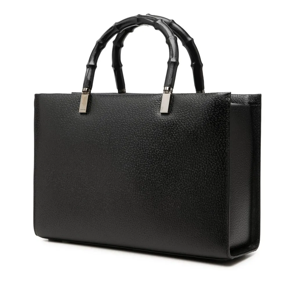 Gucci Leather Cinghiale Bamboo Tote Black Leather Very good - Back View