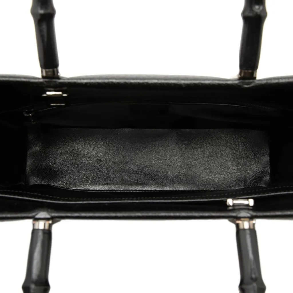 Gucci Leather Cinghiale Bamboo Tote Black Leather Very good - Model View