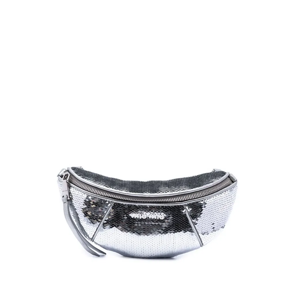 Miu Miu Metallic Calfskin Sequin Embellished Belt Bag Silver Leather Very good - Front View