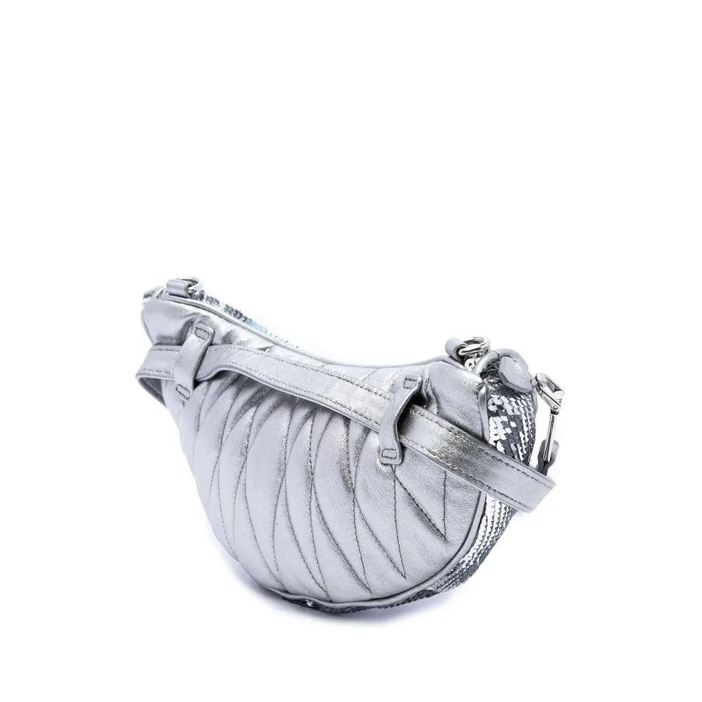 Miu Miu Metallic Calfskin Sequin Embellished Belt Bag Silver Leather Very good - Back View