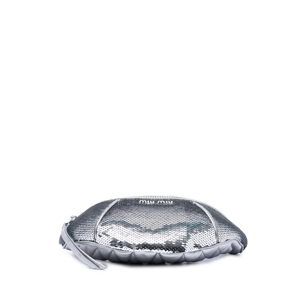 Miu Miu Metallic Calfskin Sequin Embellished Belt Bag Silver Leather Very good - Inside View