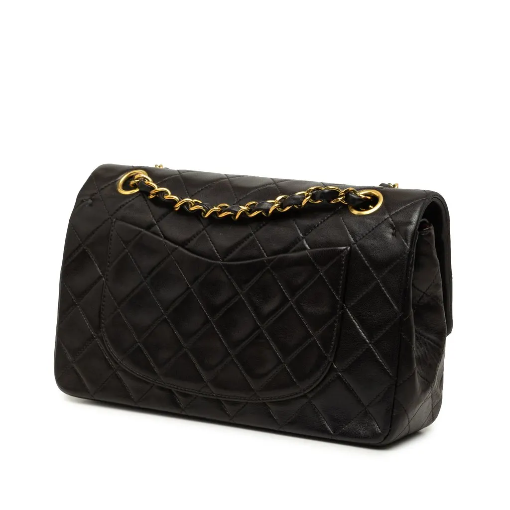 Chanel Medium Classic Lambskin Double Flap Black Leather Good - Back View